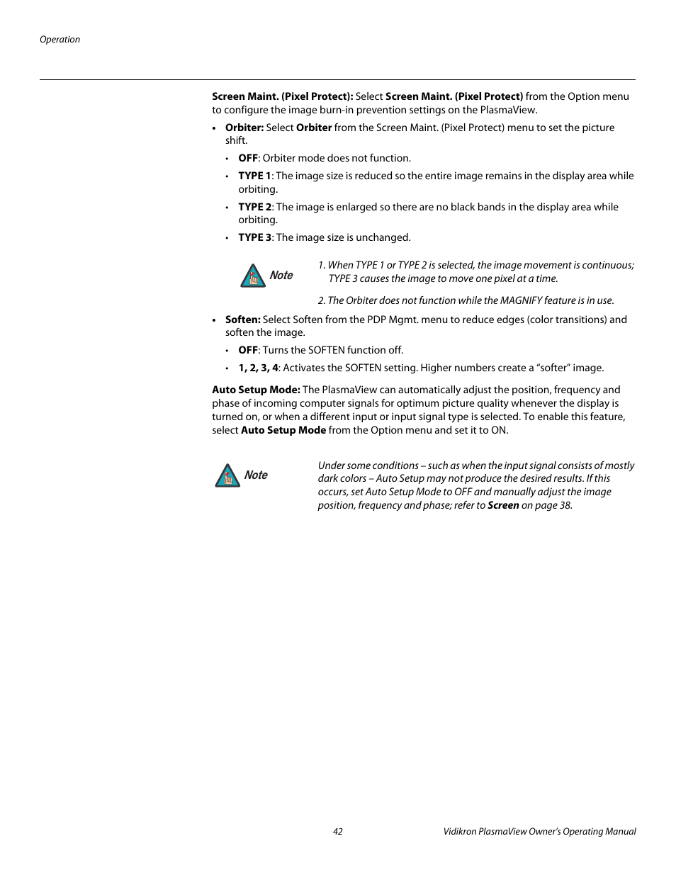 Screen maint. (pixel protect), Auto setup mode, Pre l iminar y | Vidikron VP-4200a User Manual | Page 52 / 82