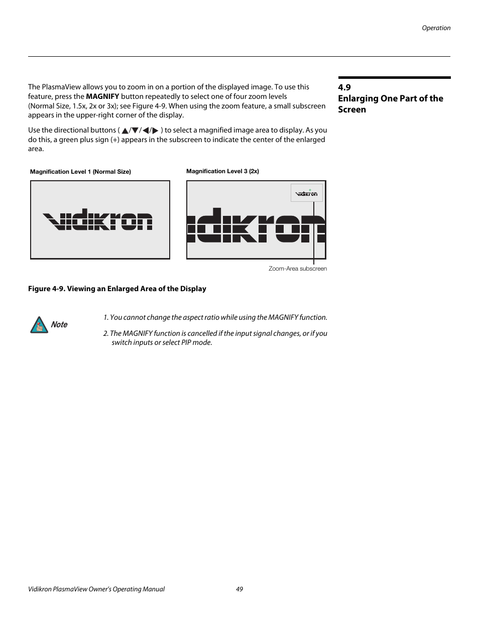 9 enlarging one part of the screen, Enlarging one part of the screen, 9. viewing an enlarged area of the display | Pre l iminar y | Vidikron VP-4200a User Manual | Page 59 / 82