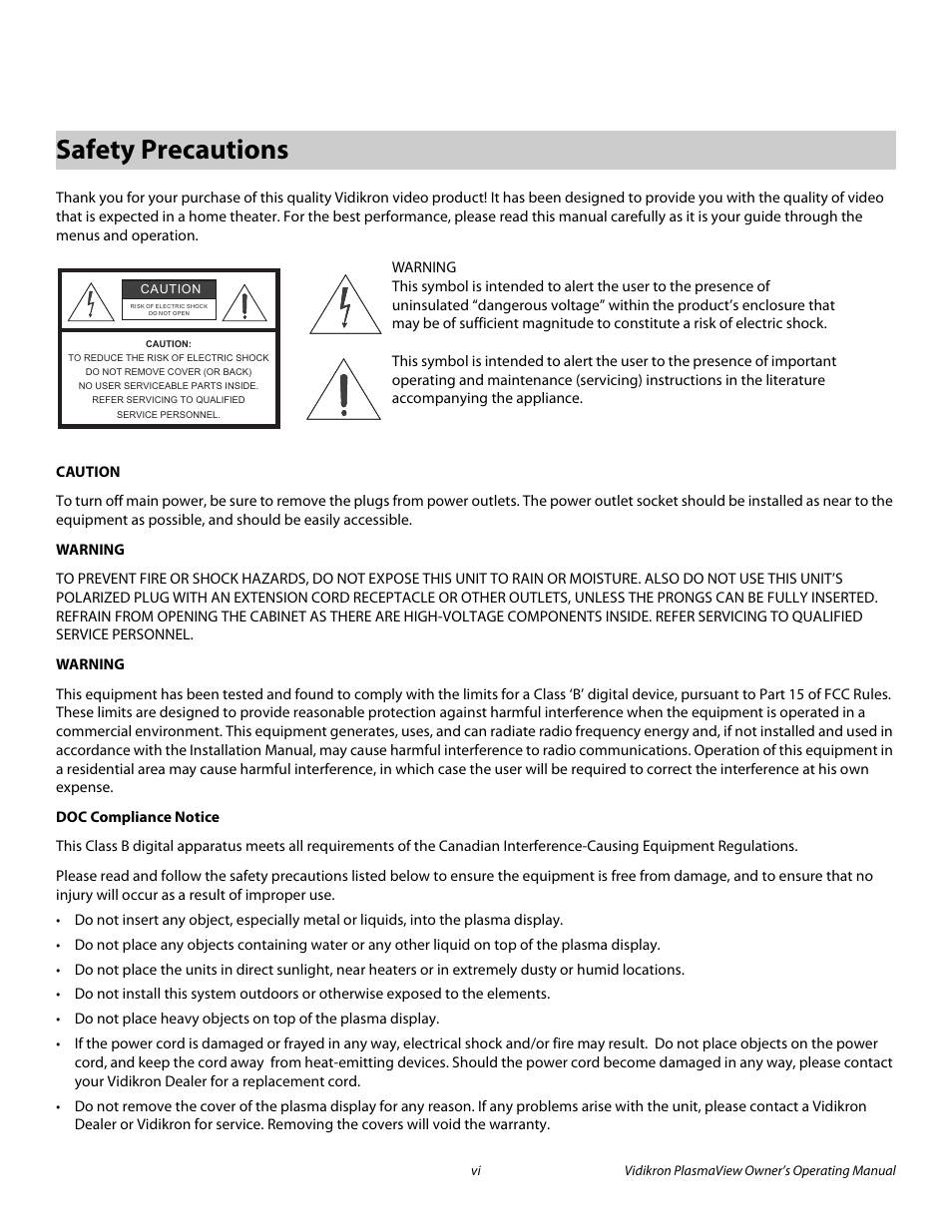 Safety precautions, Pre l iminar y | Vidikron VP-4200a User Manual | Page 6 / 82