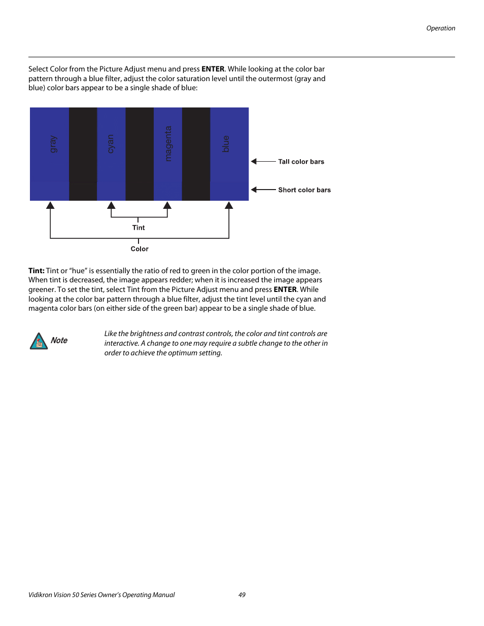 Tint, Pre l iminar y | Vidikron Vision 50 User Manual | Page 61 / 90