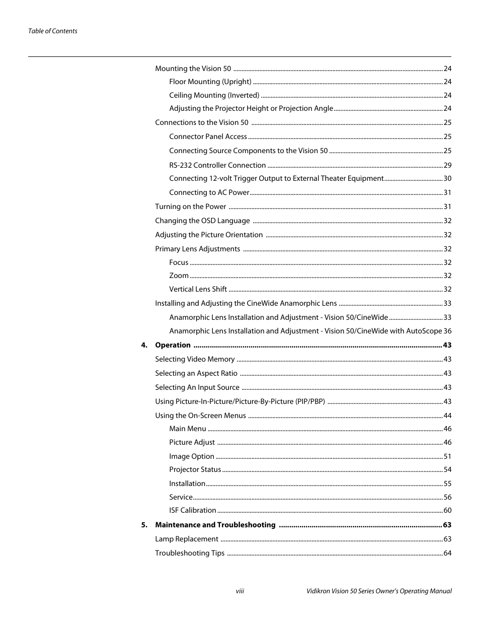 Pre l iminar y | Vidikron Vision 50 User Manual | Page 8 / 90