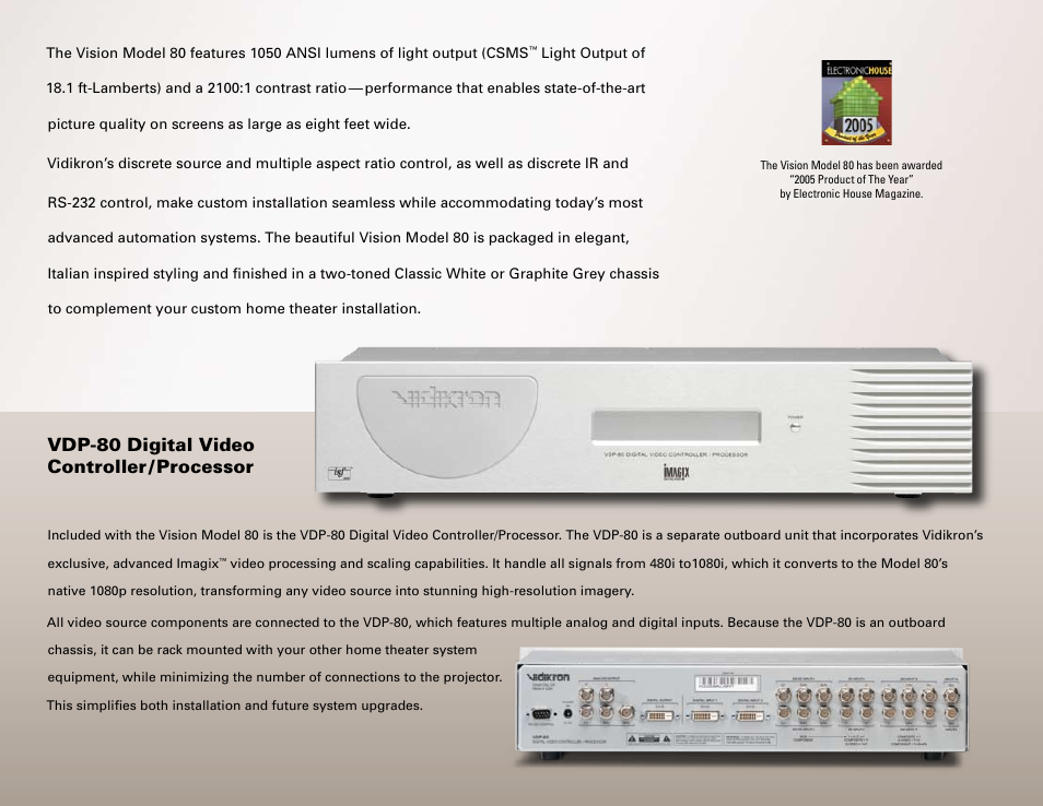Vdp-80 digital video controller / processor | Vidikron 60 User Manual | Page 7 / 8
