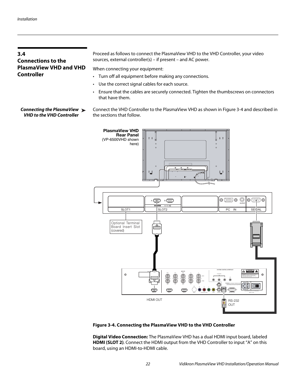 Digital video connection, Pre l iminar y, Risk of electric shock do not open | Plasmaview vhd rear panel | Vidikron PLASMAVIEW VP-6500VHDA User Manual | Page 34 / 82