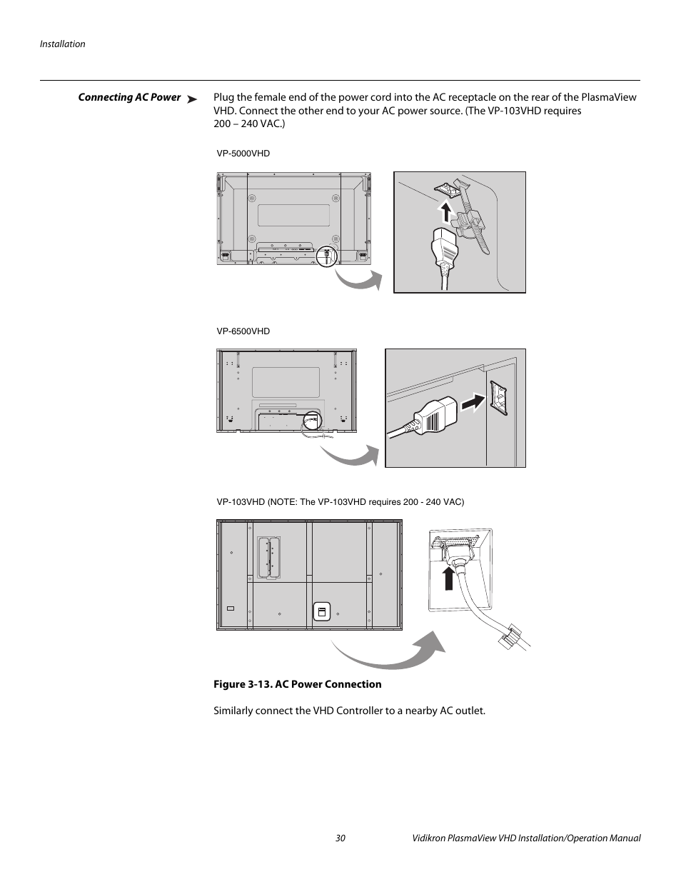 Connecting ac power, Figure 3-13 . ac power connection, 13. ac power connection | Pre l iminar y | Vidikron PLASMAVIEW VP-6500VHDA User Manual | Page 42 / 82