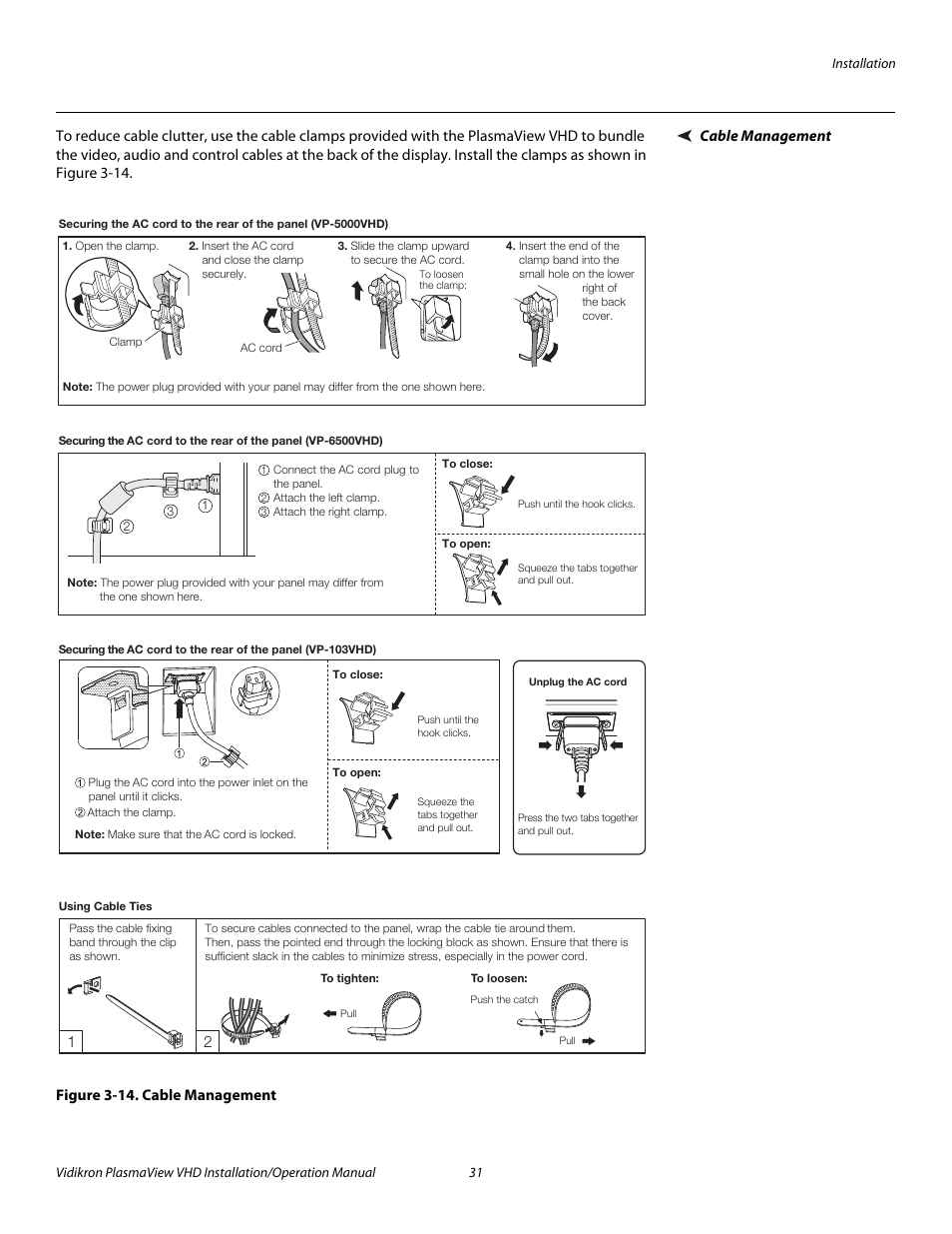 Cable management, Figure 3-14 . cable management, 14. cable management | Pre l iminar y | Vidikron PLASMAVIEW VP-6500VHDA User Manual | Page 43 / 82