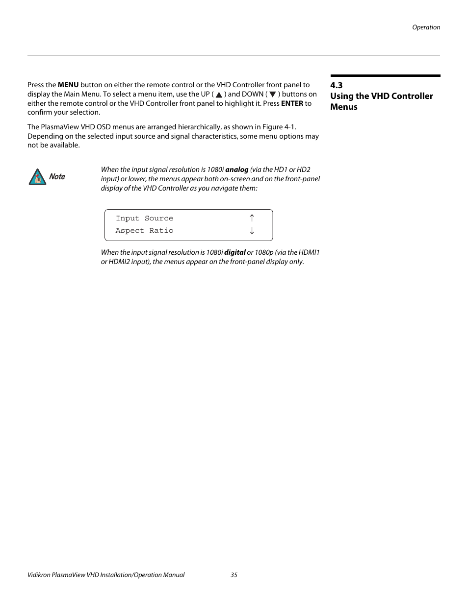 3 using the vhd controller menus, Using the vhd controller menus, Pre l iminar y | Vidikron PLASMAVIEW VP-6500VHDA User Manual | Page 47 / 82