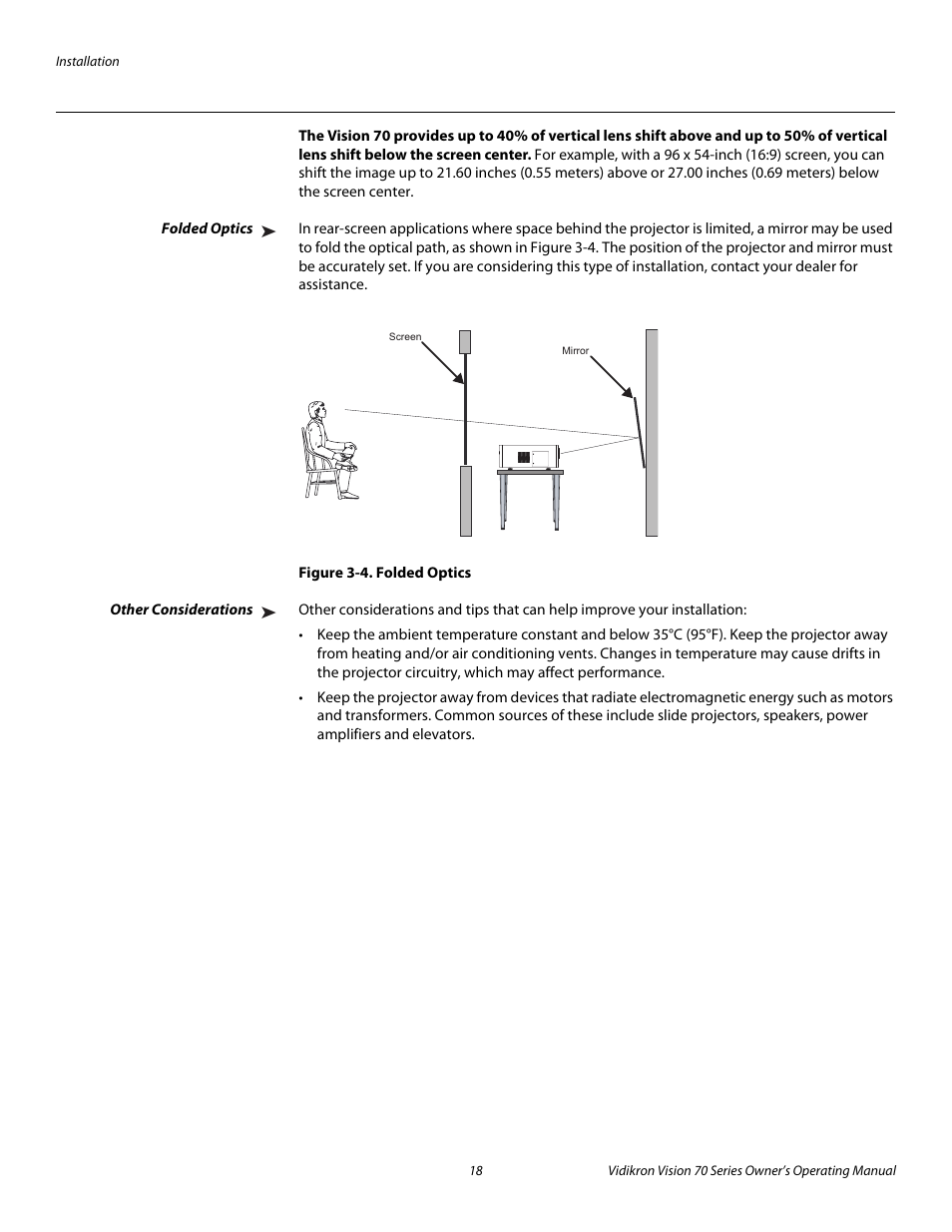 Folded optics, Figure 3-4 . folded optics, Other considerations | 4. folded optics, Pre l iminar y | Vidikron vision70 User Manual | Page 30 / 90