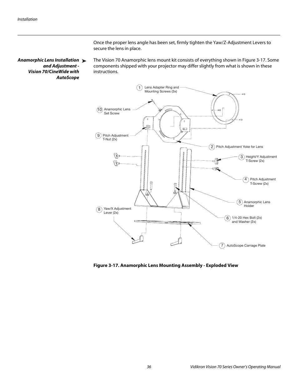 Anamorphic lens installation and adjustment, Vision 70/cinewide with autoscope, Pre l iminar y | Vidikron vision70 User Manual | Page 48 / 90