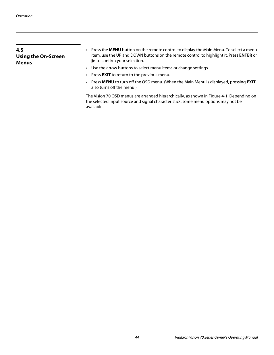 5 using the on-screen menus, Using the on-screen menus, Pre l iminar y | Vidikron vision70 User Manual | Page 56 / 90