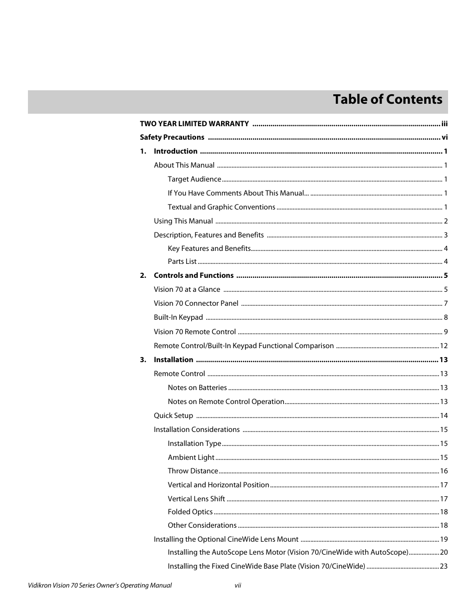 Vidikron vision70 User Manual | Page 7 / 90