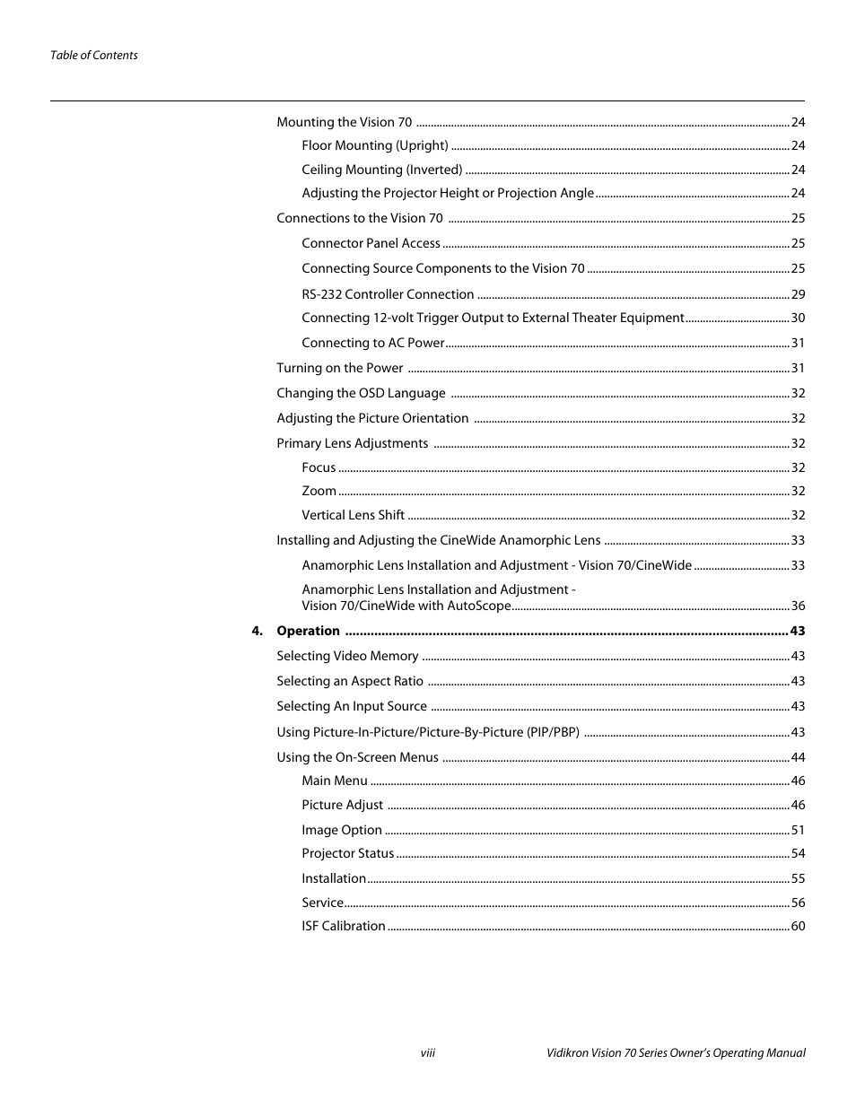 Pre l iminar y | Vidikron vision70 User Manual | Page 8 / 90