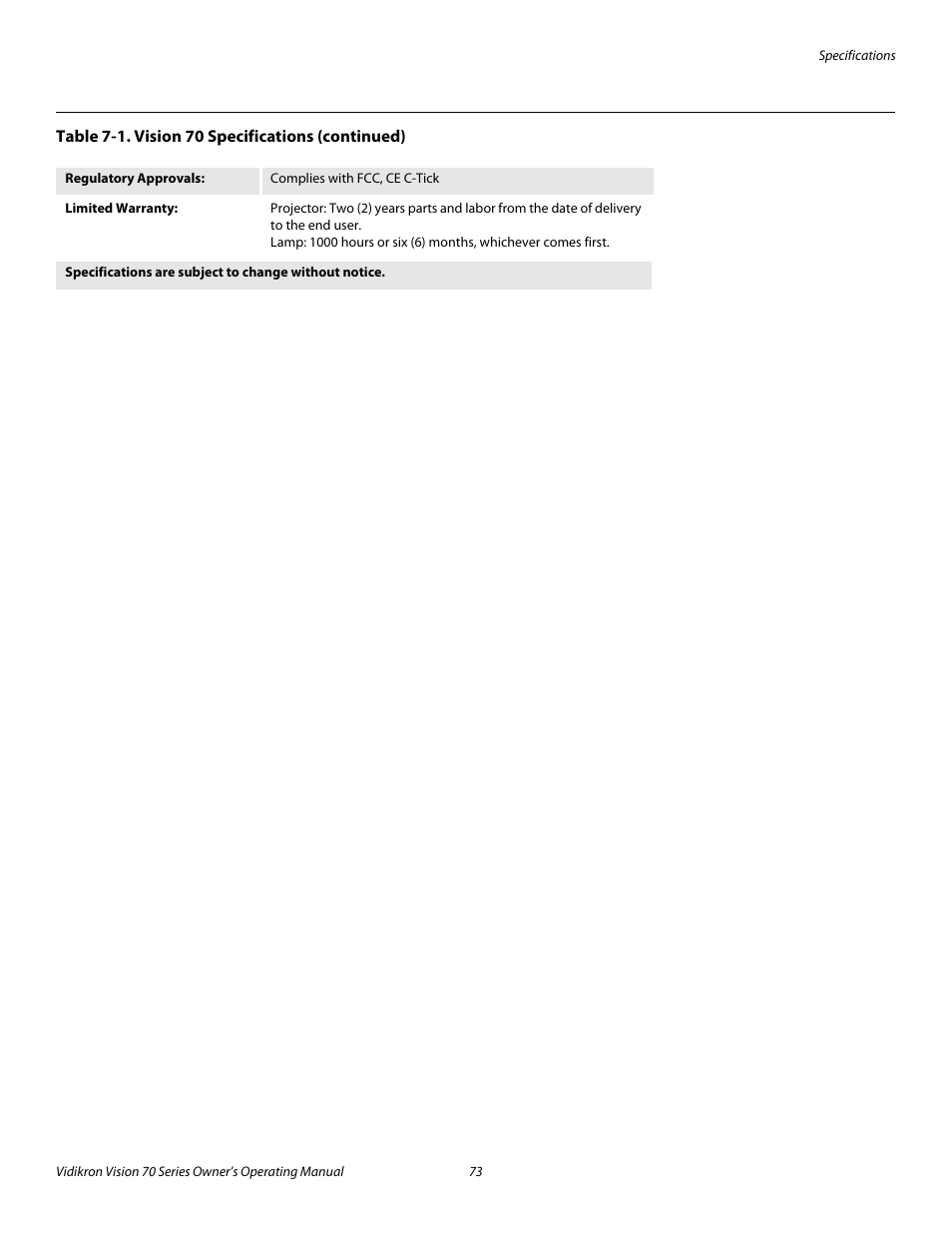 Pre l iminar y | Vidikron vision70 User Manual | Page 85 / 90