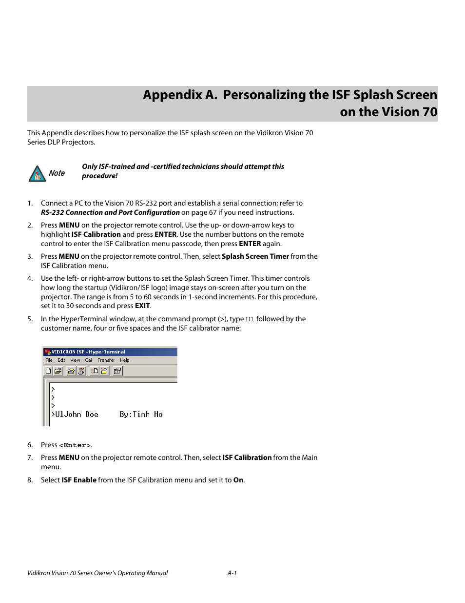 Appendix a, Pre l iminar y | Vidikron vision70 User Manual | Page 87 / 90