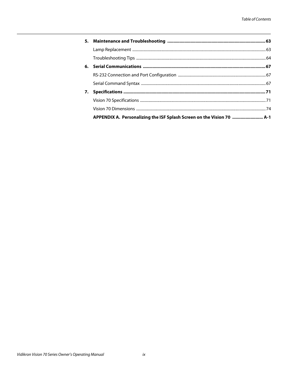 Pre l iminar y | Vidikron vision70 User Manual | Page 9 / 90