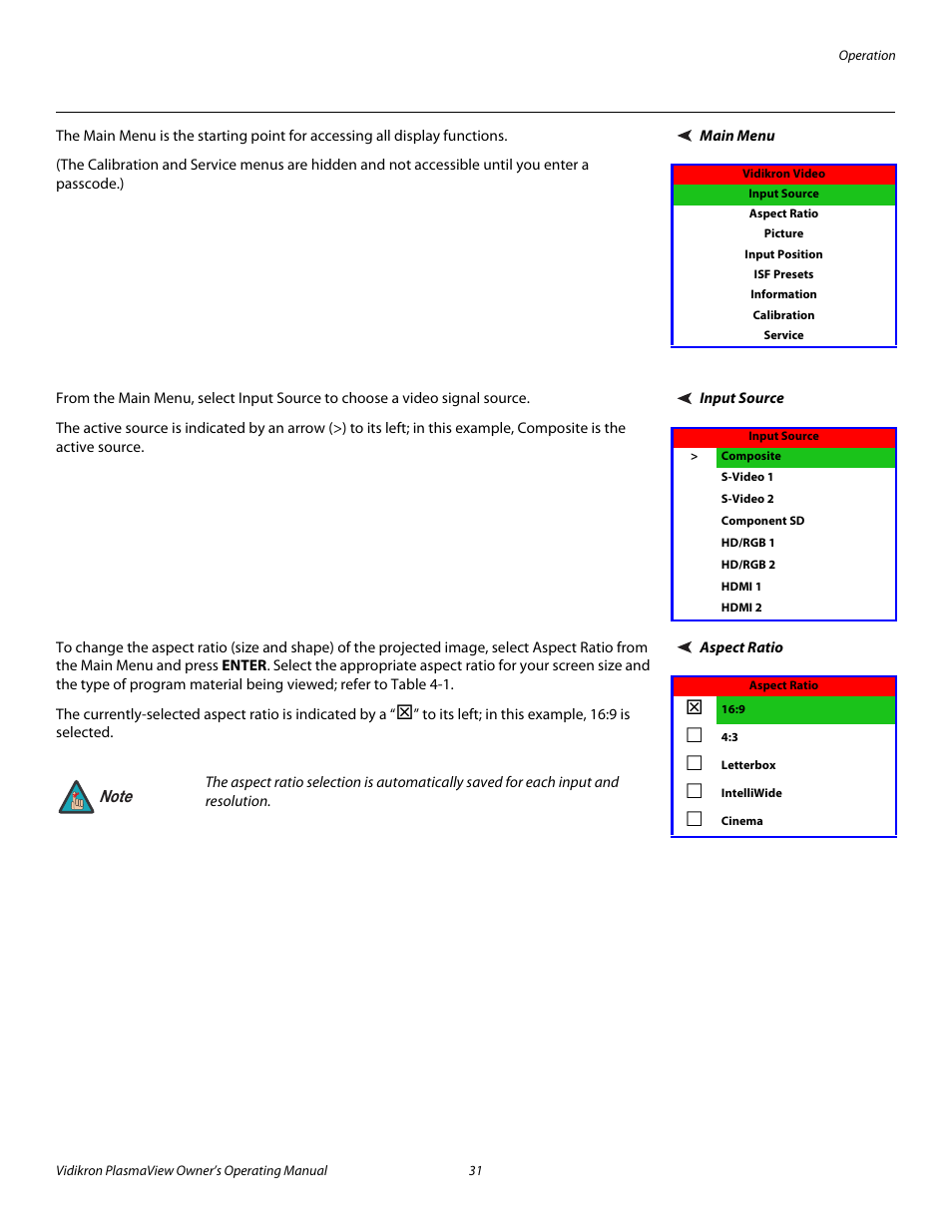 Main menu, Input source, Aspect ratio | Pre l iminar y | Vidikron VP-6500VHD User Manual | Page 41 / 70