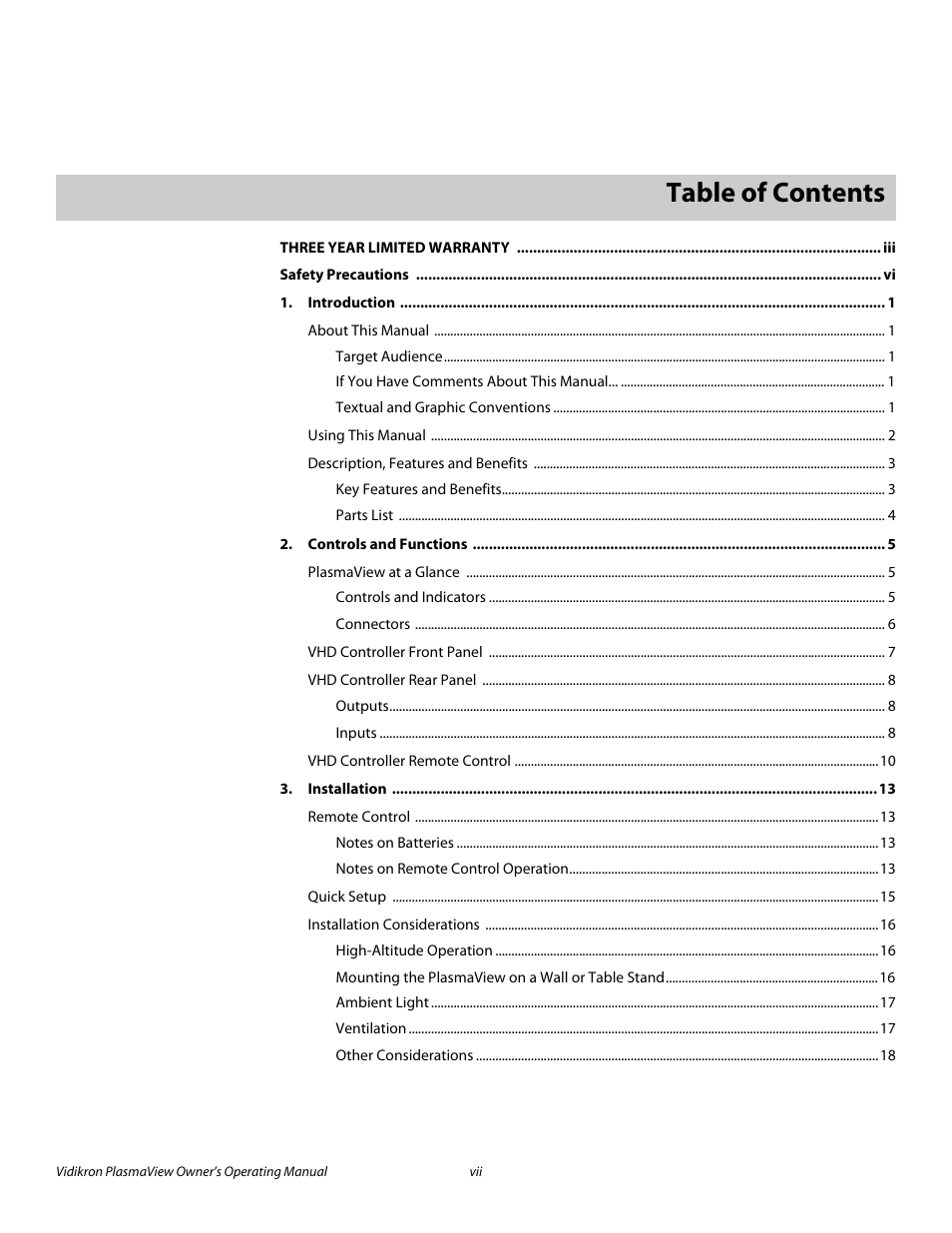 Vidikron VP-6500VHD User Manual | Page 7 / 70