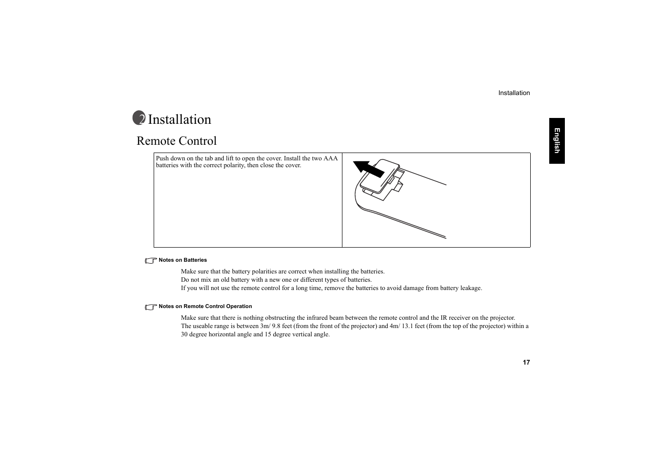 Installation, Remote control | Vidikron Vision 20 User Manual | Page 18 / 52