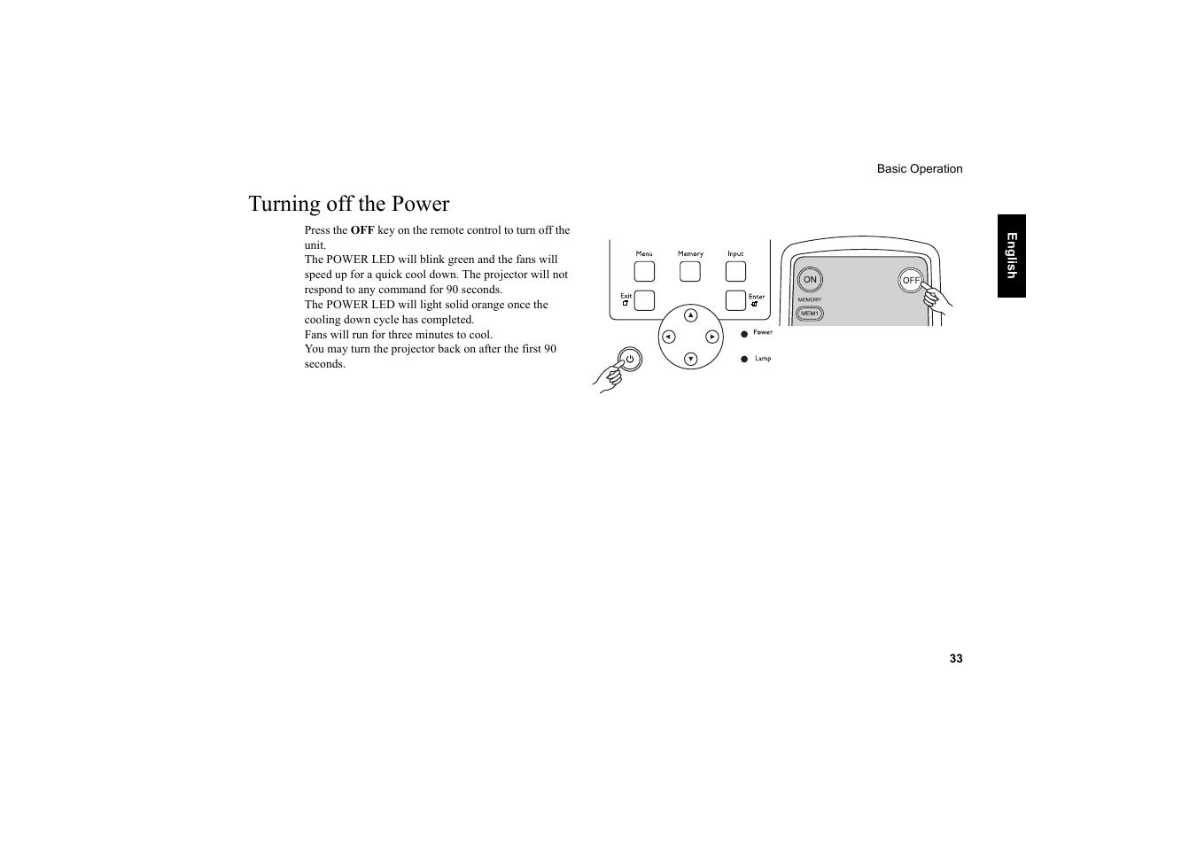 Turning off the power | Vidikron Vision 20 User Manual | Page 34 / 52