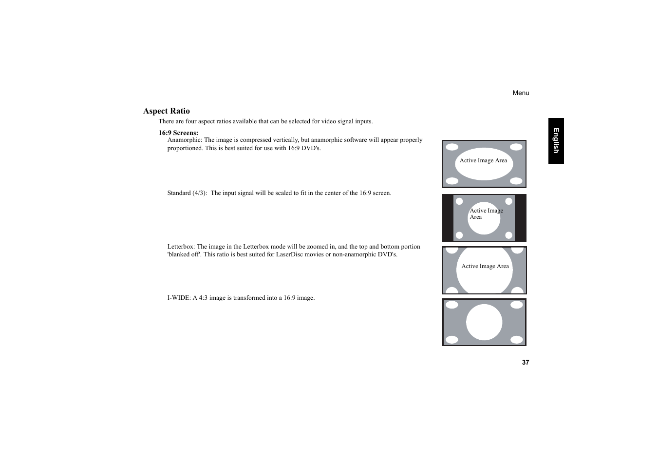 Aspect ratio | Vidikron Vision 20 User Manual | Page 38 / 52