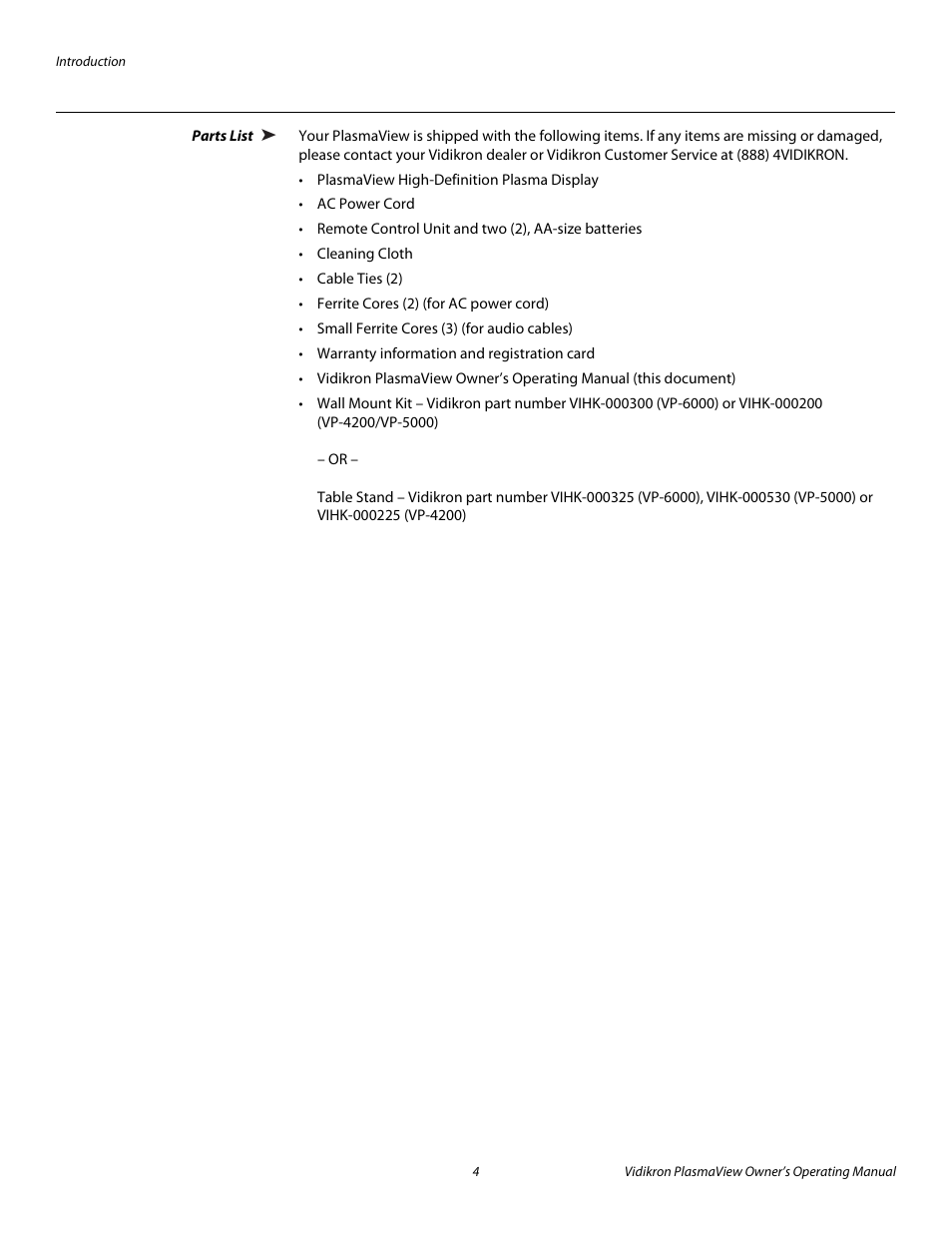 Parts list, Pre l iminar y | Vidikron VP-6000a User Manual | Page 14 / 84