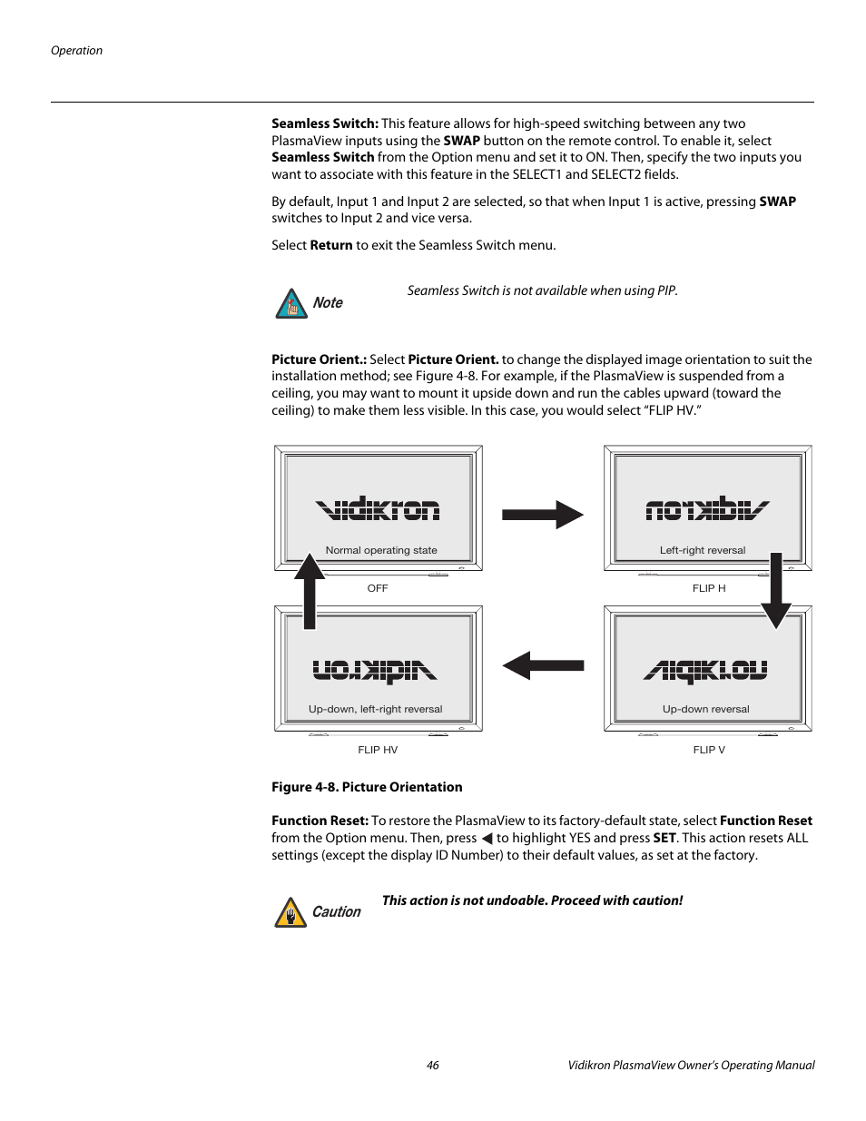 Seamless switch, Picture orient, Figure 4-8 . picture orientation | Function reset, 8. picture orientation, Pre l iminar y | Vidikron VP-6000a User Manual | Page 56 / 84