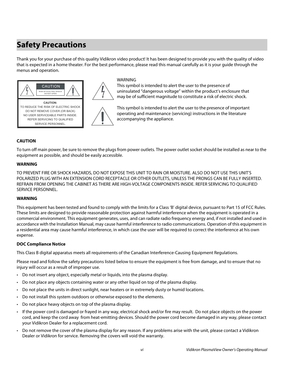 Safety precautions, Pre l iminar y | Vidikron VP-6000a User Manual | Page 6 / 84