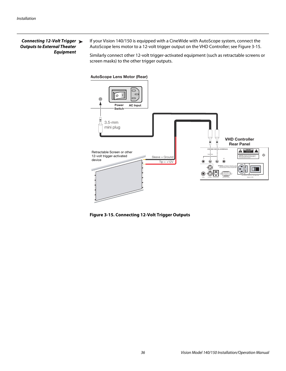 Figure 3-15 . connecting 12-volt trigger outputs, 15. connecting 12-volt trigger outputs, Pre l iminar y | Vidikron Vision 150 User Manual | Page 50 / 116