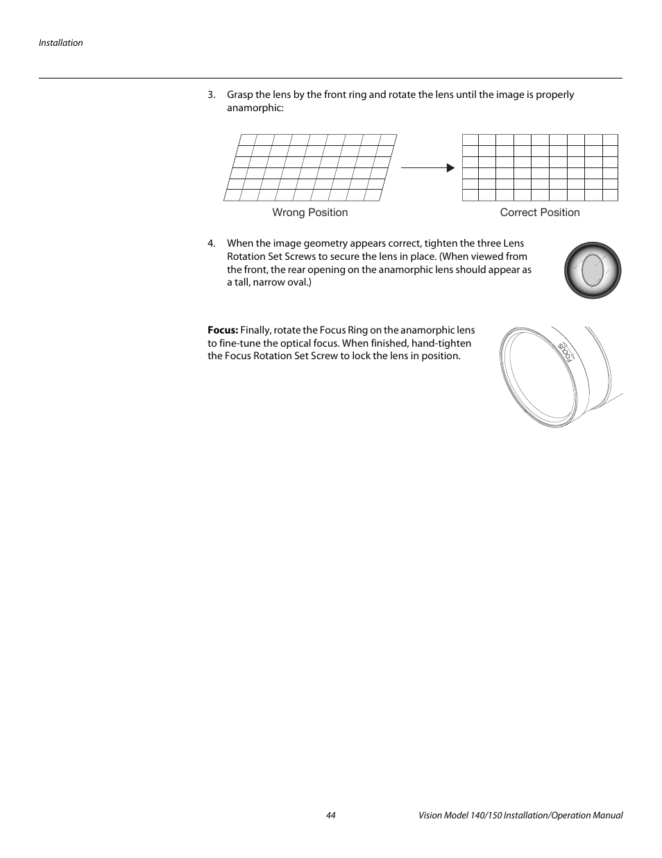 Focus, Pre l iminar y | Vidikron Vision 150 User Manual | Page 58 / 116