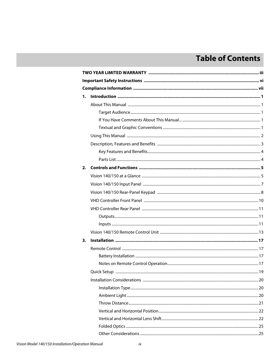 Vidikron Vision 150 User Manual | Page 9 / 116