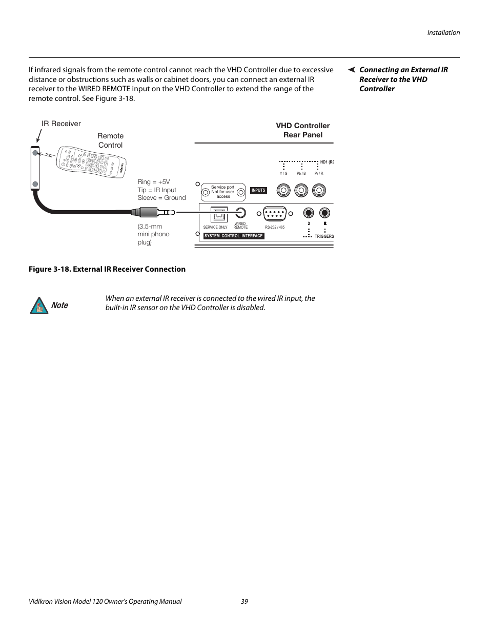 Figure 3-18 . external ir receiver connection, 18. external ir receiver connection, Pre l iminar y | Vidikron Vision v120 User Manual | Page 51 / 88