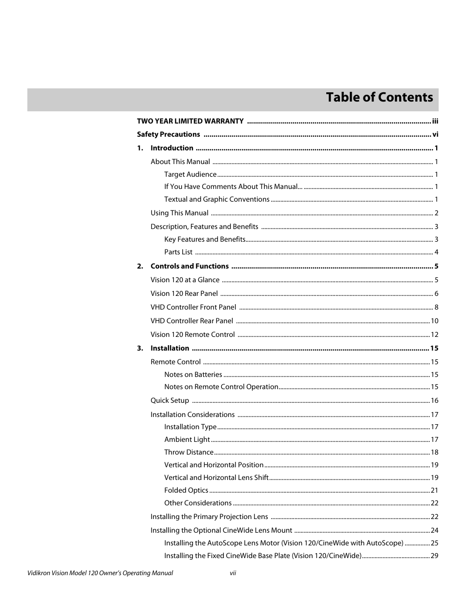 Vidikron Vision v120 User Manual | Page 7 / 88