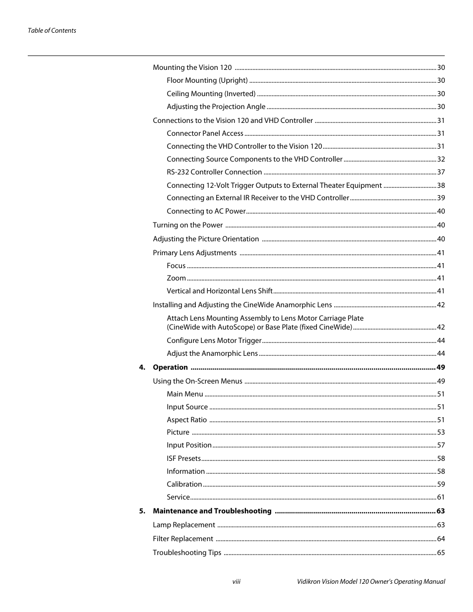 Pre l iminar y | Vidikron Vision v120 User Manual | Page 8 / 88