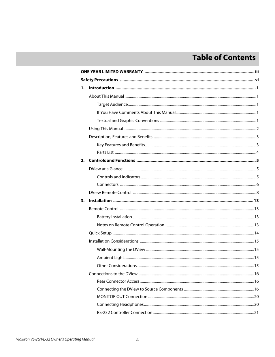 Vidikron VL-26HD User Manual | Page 7 / 66