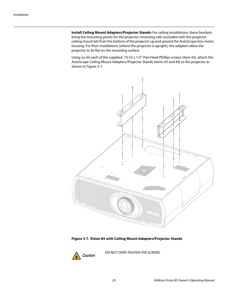 Install ceiling mount adapters/projector stands, Pre l iminar y | Vidikron Vision Model 85 User Manual | Page 36 / 100