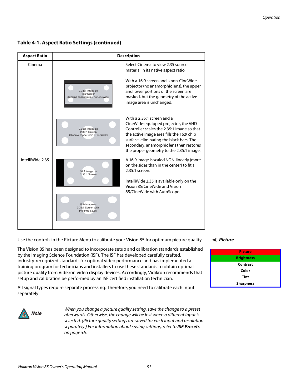 Picture, Pre l iminar y | Vidikron Vision Model 85 User Manual | Page 63 / 100