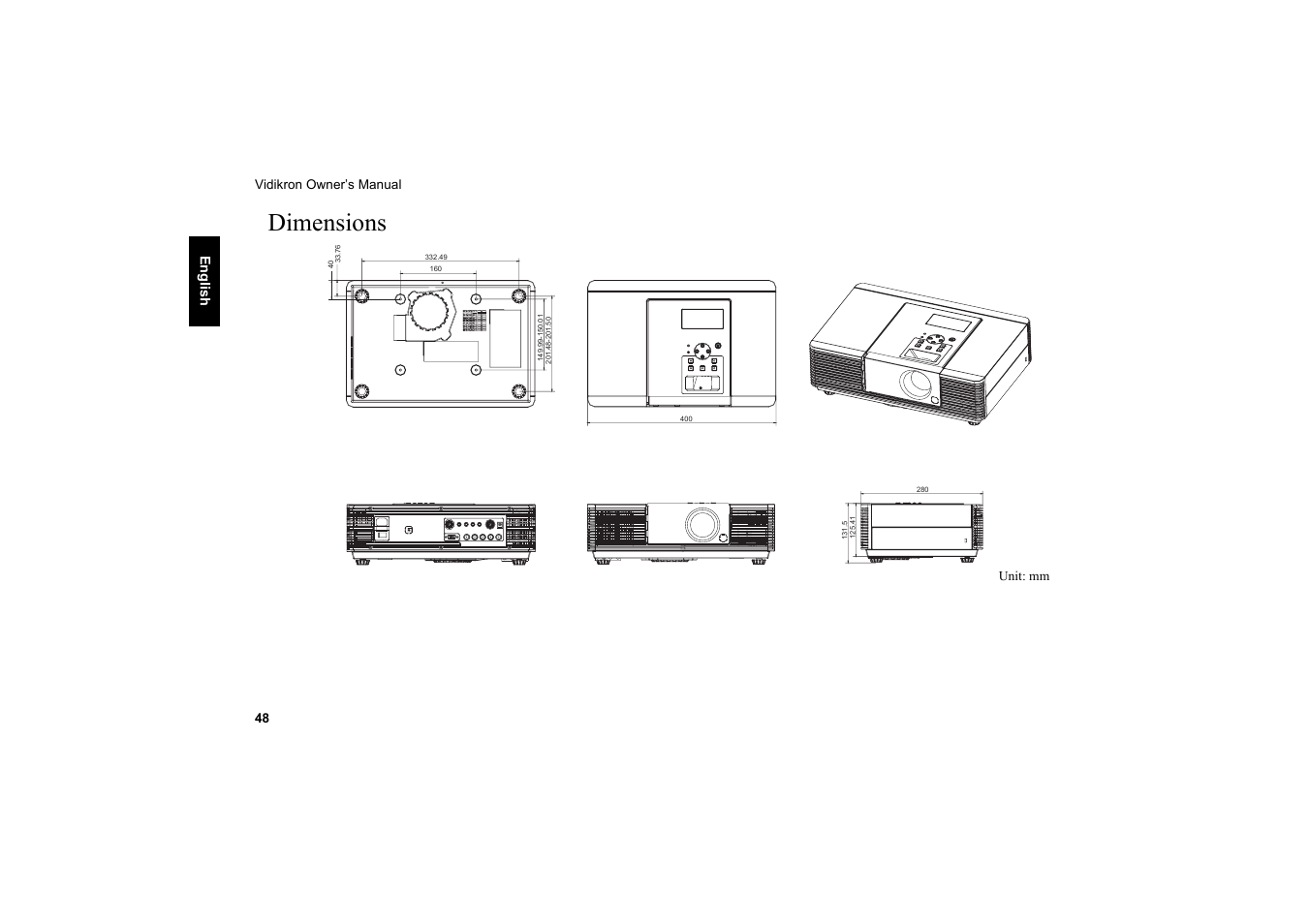 Dimensions | Vidikron 20ET User Manual | Page 49 / 52