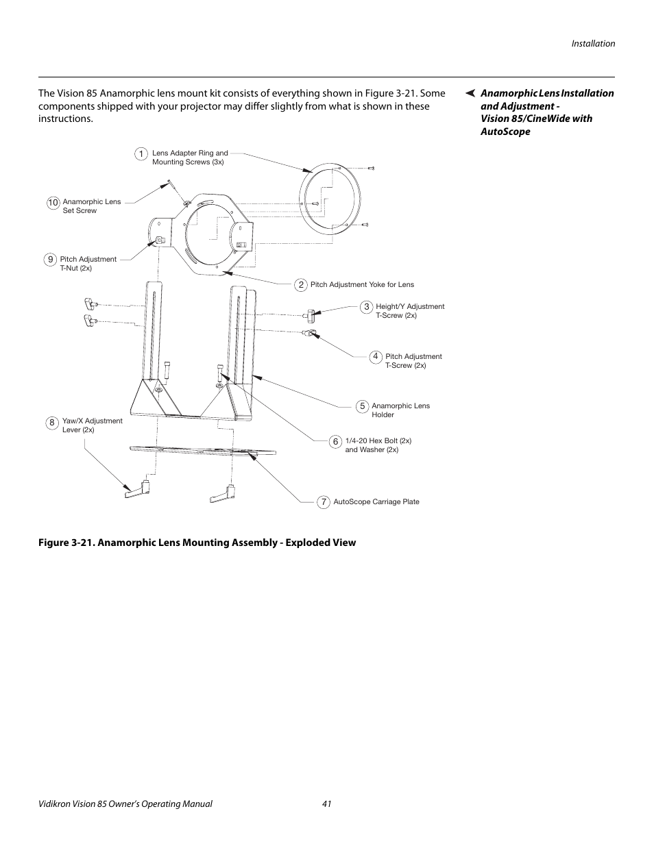 Anamorphic lens installation and adjustment, Vision 85/cinewide with autoscope, Pre l iminar y | Vidikron 85 User Manual | Page 53 / 100