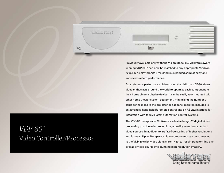 Vidikron VDP-80TM User Manual | 2 pages