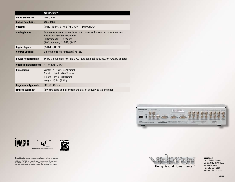 Going beyond home theater | Vidikron VDP-80TM User Manual | Page 2 / 2