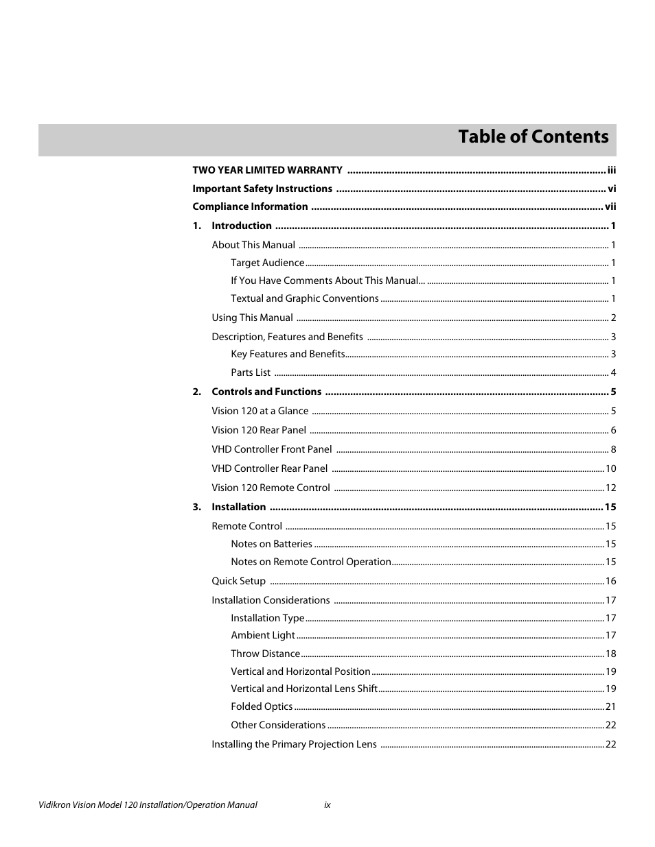 Vidikron Vision 120 User Manual | Page 9 / 92