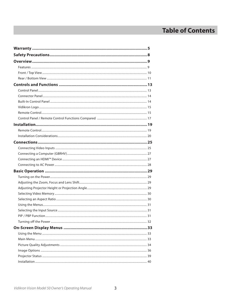 Vidikron VERSION 50 User Manual | Page 3 / 58