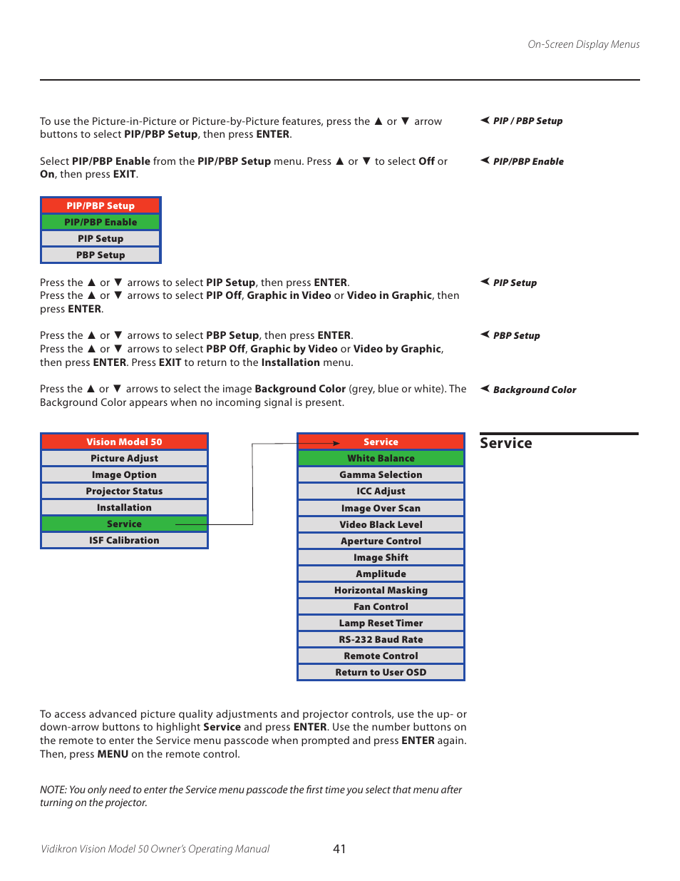 Service | Vidikron VERSION 50 User Manual | Page 41 / 58
