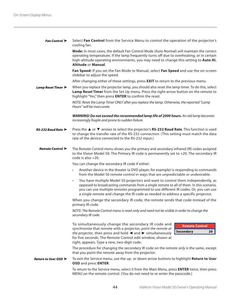 Vidikron VERSION 50 User Manual | Page 44 / 58