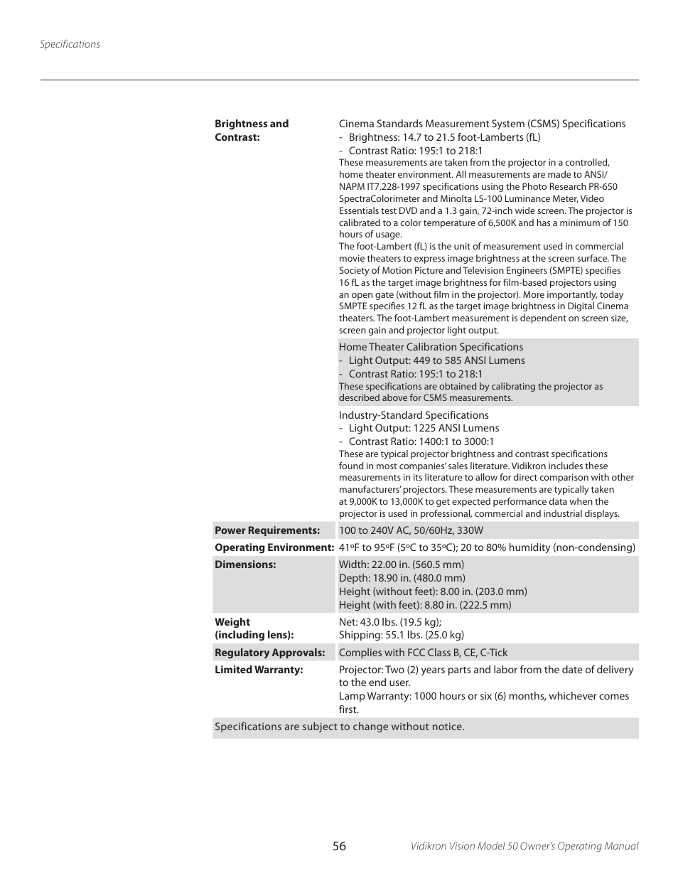 Vidikron VERSION 50 User Manual | Page 56 / 58