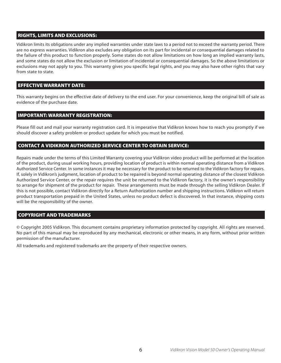 Vidikron VERSION 50 User Manual | Page 6 / 58