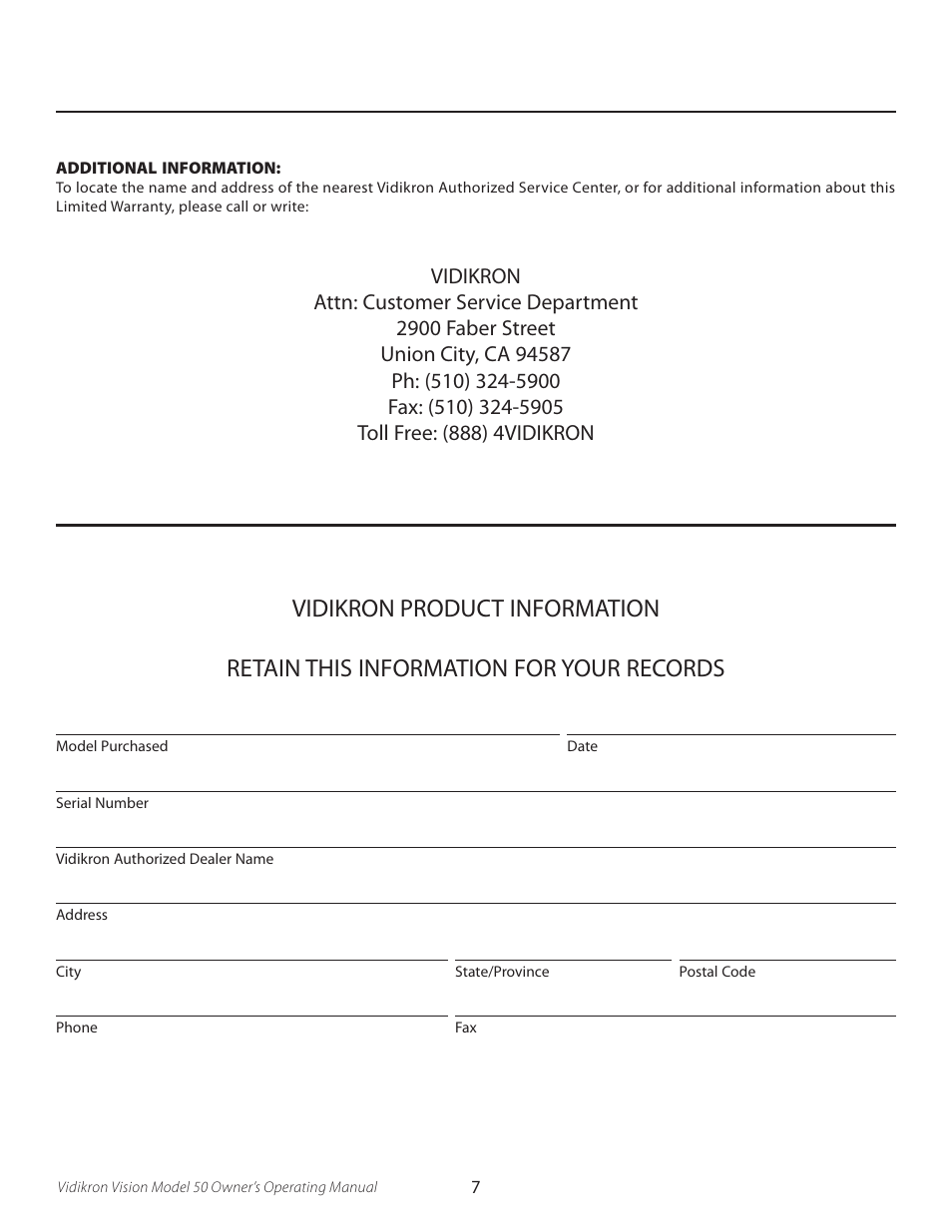Vidikron VERSION 50 User Manual | Page 7 / 58