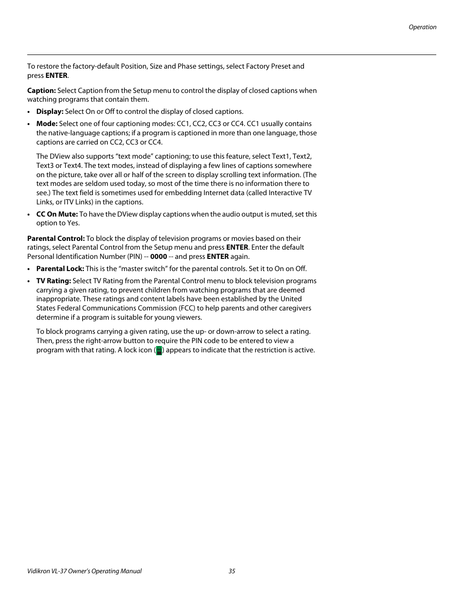 Caption, Parental control | Vidikron VL-37 User Manual | Page 45 / 66