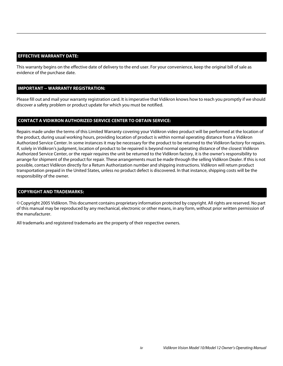 Pre l iminar y | Vidikron DLP 40828 User Manual | Page 4 / 74