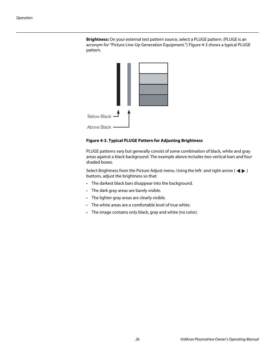 Brightness, 3. typical pluge pattern for adjusting brightness, Pre l iminar y | Vidikron VP-5000 User Manual | Page 36 / 70