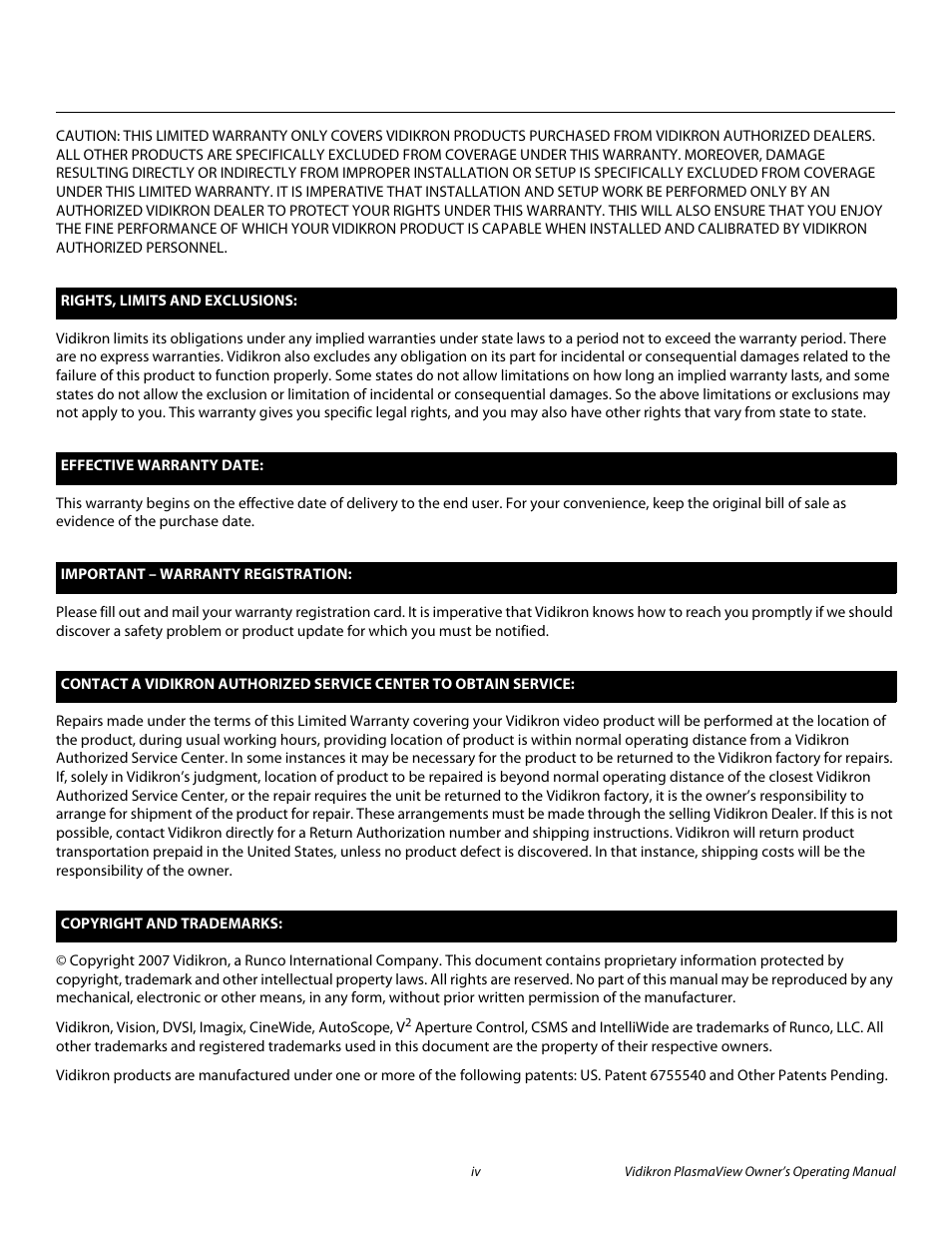 Pre l iminar y | Vidikron VP-5000 User Manual | Page 4 / 70